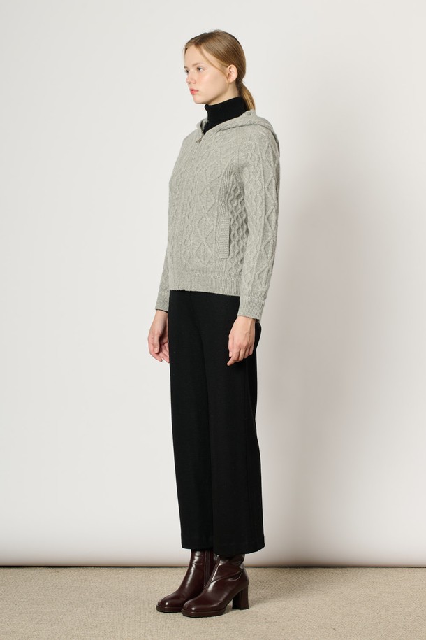 BCBG - 가디건 - [24WT] 캐시블랜딩 케이블 후드 니트 점퍼 - MULTI M GRAY B4WAK12097