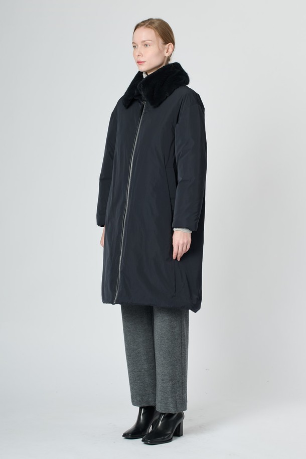 BCBG - 패딩 - [24WT] 밍크 카라 싱글 다운 - DARK NAVY B4WAF84556