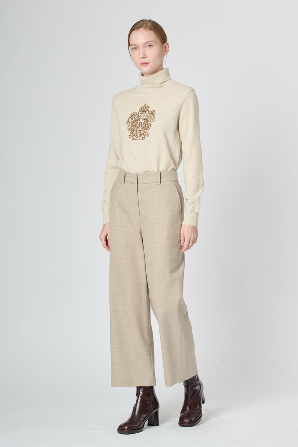 BCBG - 롱/미디팬츠 - [24WT] 울 블랜드 백밴딩 팬츠 -2 - LIGHT BEIGE B4WBP34571