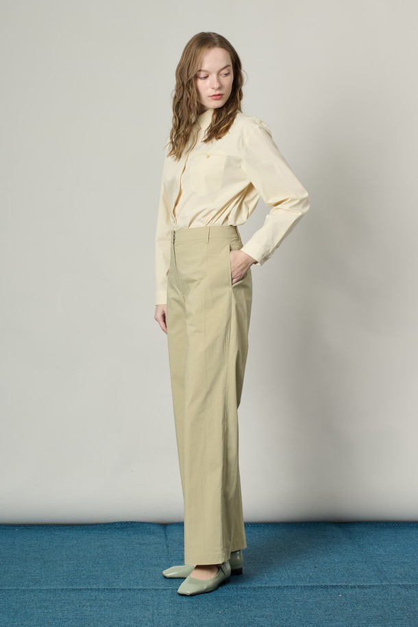 ALL&SUNDRY - 롱/미디팬츠 - [25SS] 면혼방 롱와이드 팬츠 - LIGHT KHAKI A5S1P37681