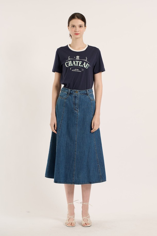 BCBG - 미디스커트 - [25SM] 훌 데님 스커트 - M BLUE B5B3S25253