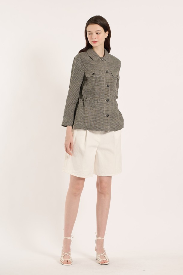 BCBG - 점퍼 - [25SM] 린넨체크 점퍼 - DARK BEIGE B5B3R15873