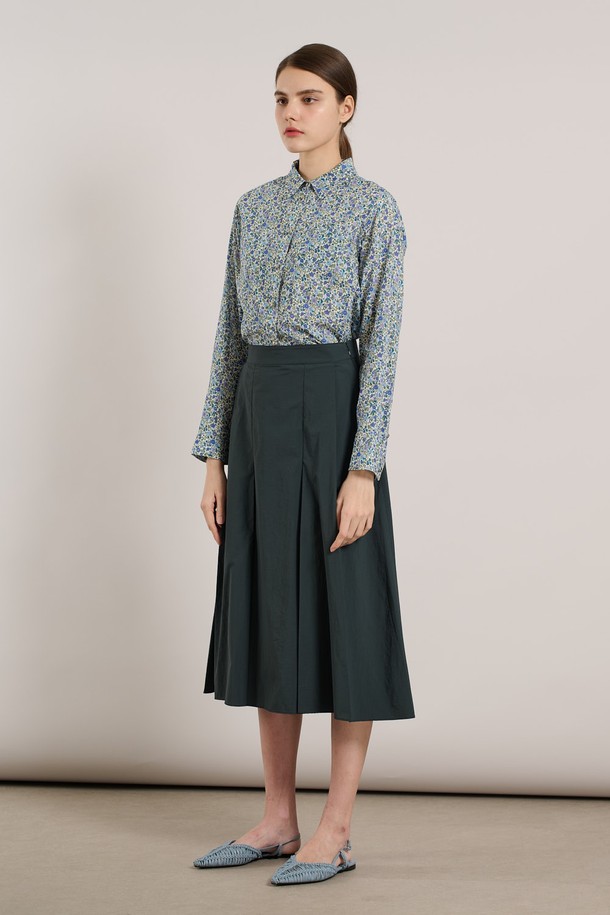 ALL&SUNDRY - 미디스커트 - [25SS] 뒷밴딩 훌 스커트 - DARK GREEN A5S2S22543