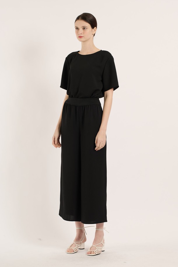 BCBG - 롱/미디팬츠 - [25SU] 와이드 시보리 팬츠 - BLACK B5B4P38699