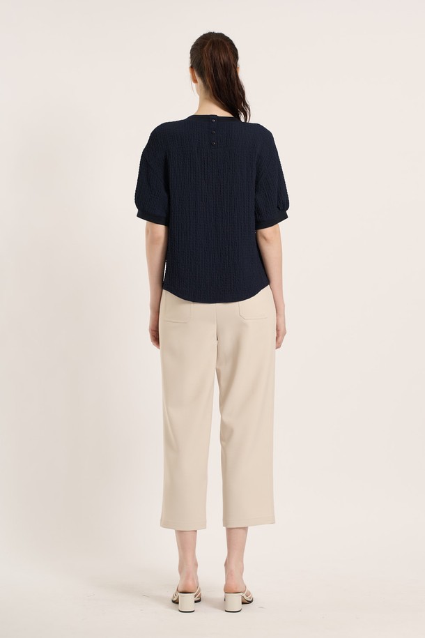 BCBG - 블라우스 - [25SM] 쉐이크 반팔 블라우스 - DARK NAVY B5B4B48356
