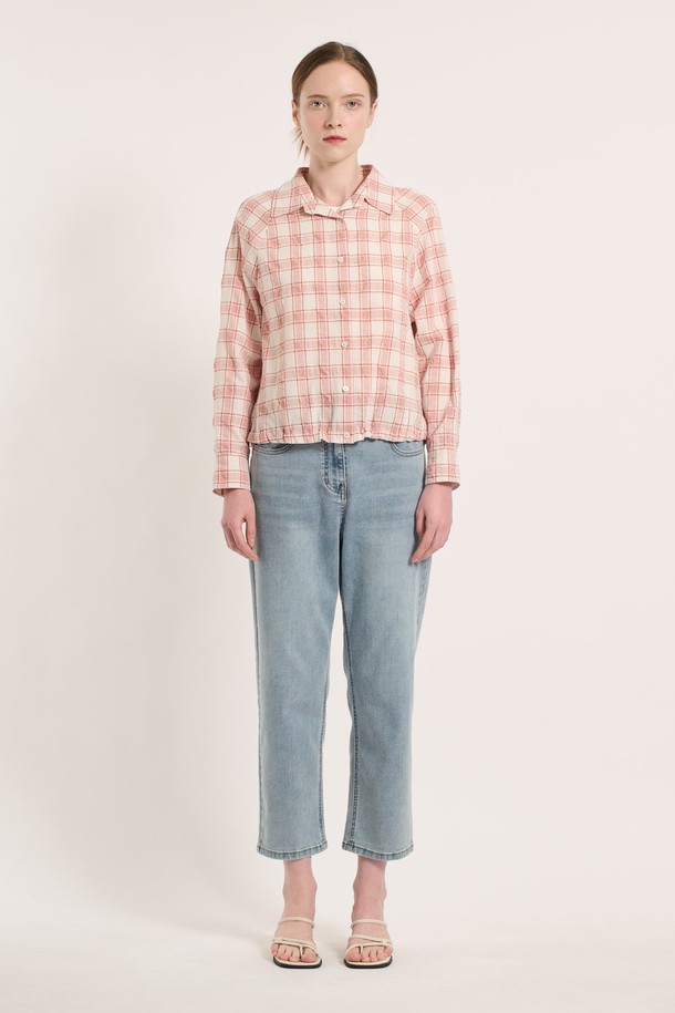 BCBG - 셔츠 - [25SU] 레글런 체크 셔츠 - ORANGE B5M4B48134