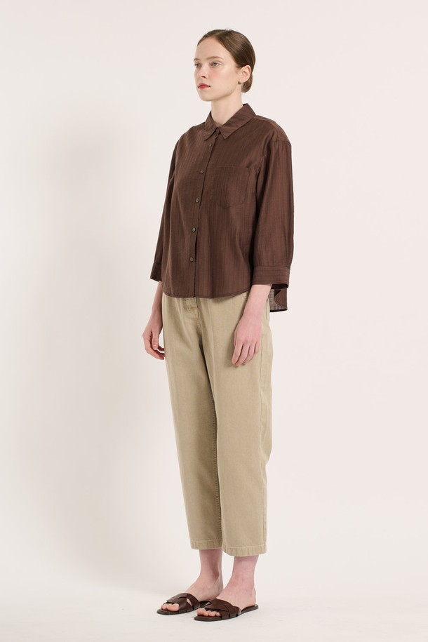 BCBG - 셔츠 - [25SU] 세로결 텐셀 셔츠 - BROWN B5M4B48374