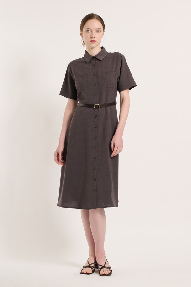 BCBG - 반소매 원피스 - [25SU] 벨티드 투포켓 원피스 - KHAKI B5M4O68345