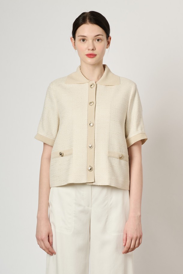 BCBG - 자켓 - [24SU]트위드 카라 자켓 - Light Beige B4M4J12171