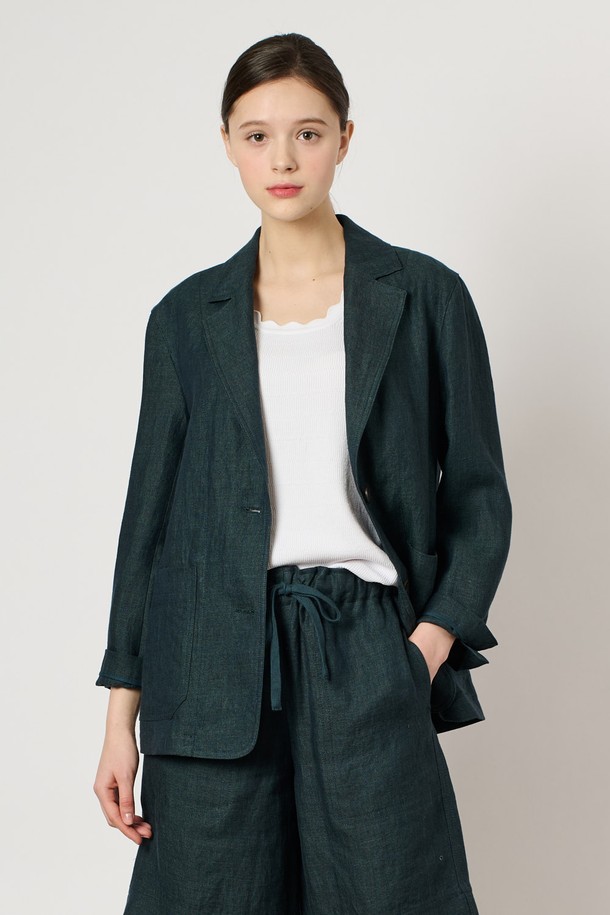 BCBG - 자켓 - [24SU]린넨 버튼 자켓 - Dark Green B4M4J12543