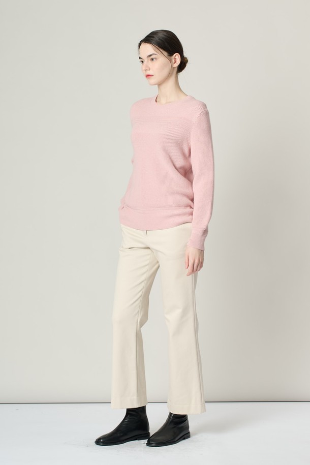 ALL&SUNDRY - 스웨터 - [24WT] RIB 블럭 라운드넥 니트 탑 - LIGHT PINK A4W9K30521