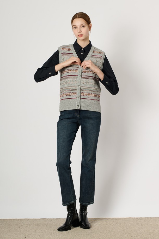 BCBG - 베스트 - [24WT] 페어아일 니트 베스트 - MULTI M GRAY B4WAK51697