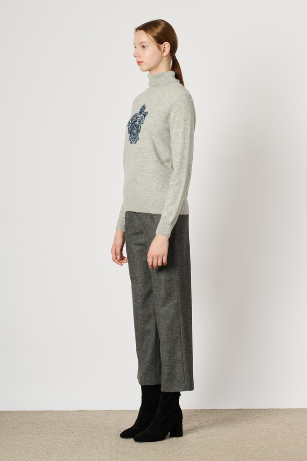 BCBG - 터틀넥 - [24WT] 원포인트 터들넥 니트 탑 - LIGHT M GRAY B4WBK32596