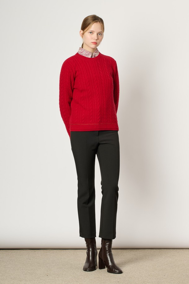 BCBG - 스웨터 - [24WT] 캐시 블렌드 케이블 니트 - RED B4WBK42924