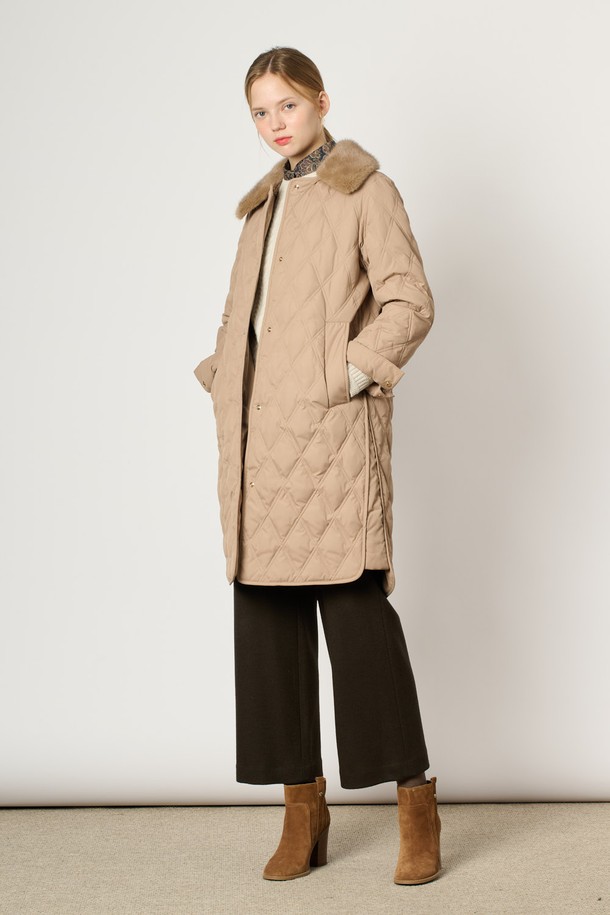 BCBG - 패딩 - [24WT] 밍크 퍼 퀼팅 다운 - CAMEL B4WAF85080