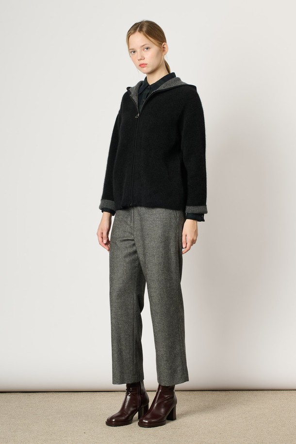 BCBG - 가디건 - [24WT] 라쿤 캐시 후드 집업 - CHARCOAL GRAY B4WAK11598