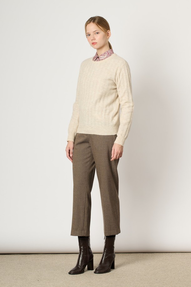 BCBG - 스웨터 - [24WT] 알파카 블랜드 케이블 니트탑 - LIGHT BEIGE B4WAK42271