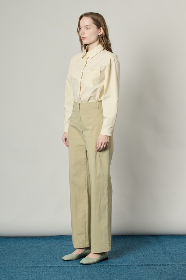 ALL&SUNDRY - 롱/미디팬츠 - [25SS] 면혼방 롱와이드 팬츠 - LIGHT KHAKI A5S1P37681