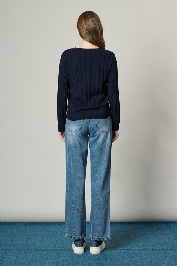 ALL&SUNDRY - 스웨터 - [25SS] 케이블 브이넥 니트탑 - DARK NAVY A5S2K33256