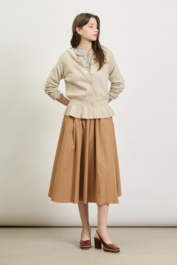 BCBG - 가디건 - [25SP] 프릴 후드 니트 가디건 - M BEIGE B5S1K10272