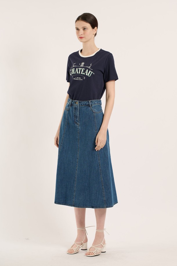 BCBG - 미디스커트 - [25SM] 훌 데님 스커트 - M BLUE B5B3S25253