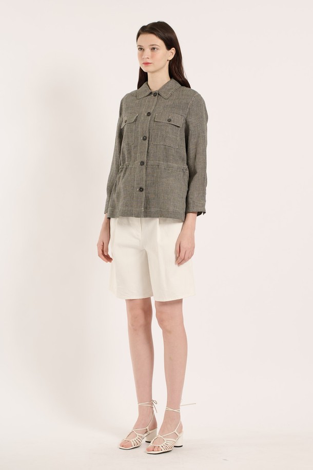 BCBG - 점퍼 - [25SM] 린넨체크 점퍼 - DARK BEIGE B5B3R15873