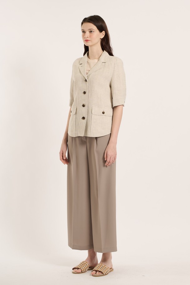 BCBG - 자켓 - [25SM] 아웃포켓 반팔 자켓 - OATMEAL B5B4J12377