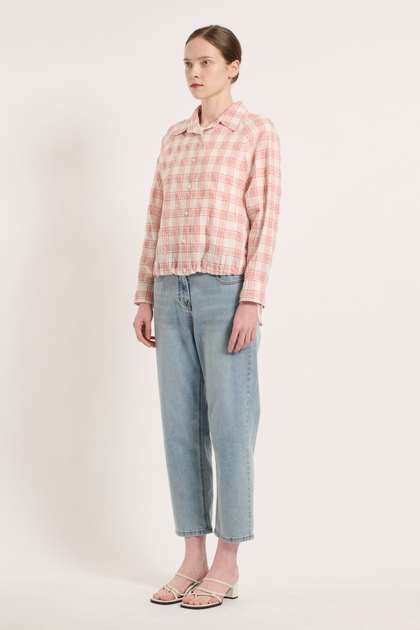 BCBG - 셔츠 - [25SU] 레글런 체크 셔츠 - ORANGE B5M4B48134