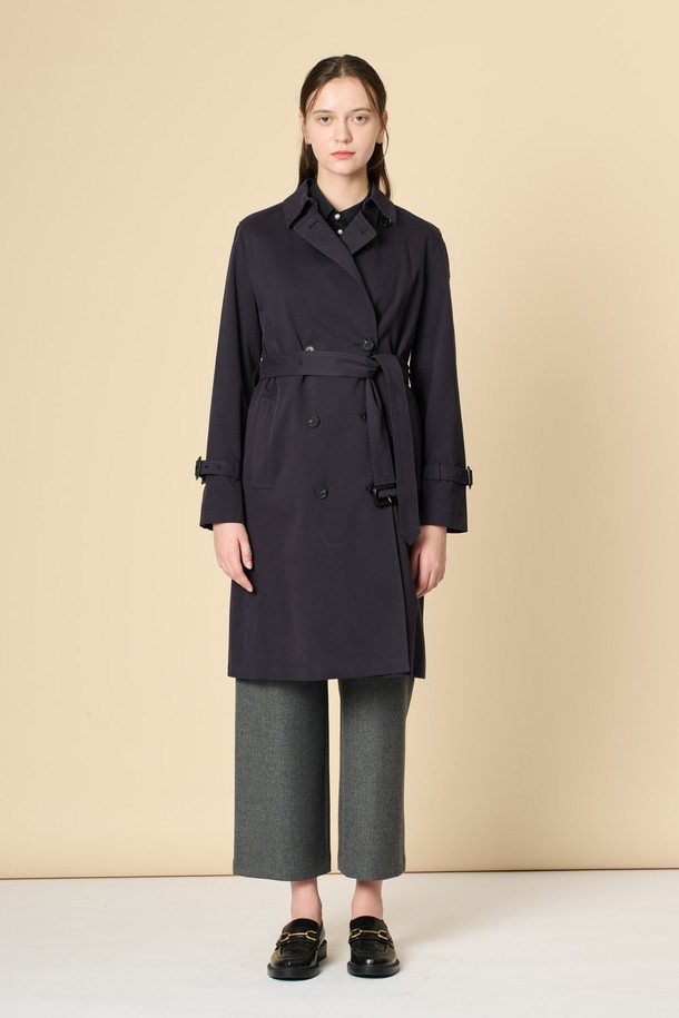 BCBG - 코트 / 패딩 - [24WT]벨티드 더블 트랜치코트 - NAVY B4W9N72055