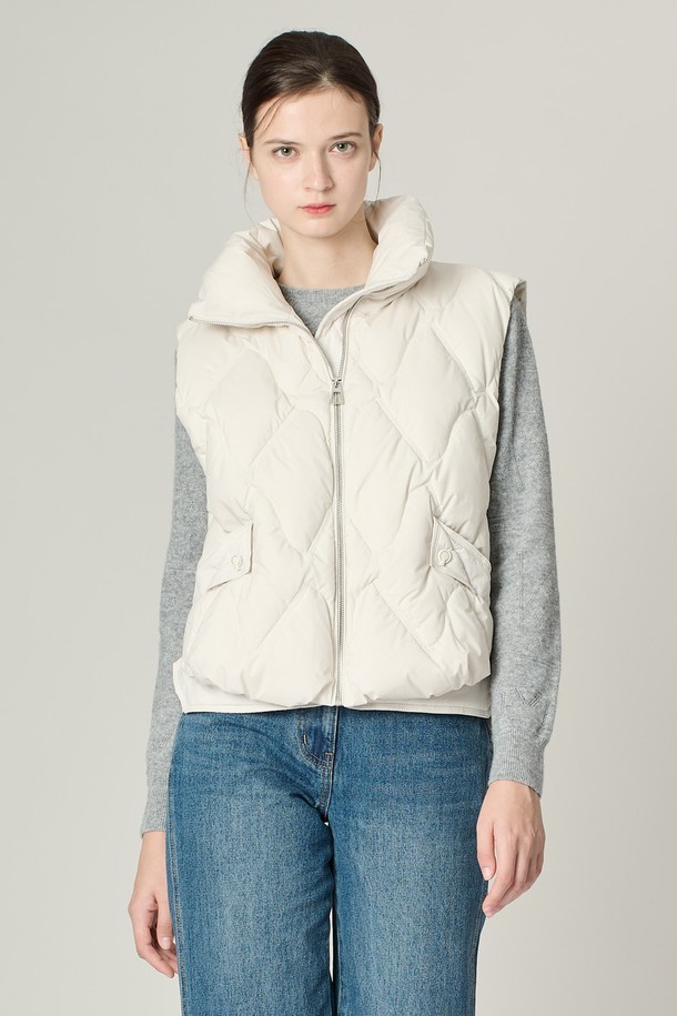 ALL&SUNDRY - 패딩 - [24WT]하이넥 구스 VEST - IVORY A4W9G87013