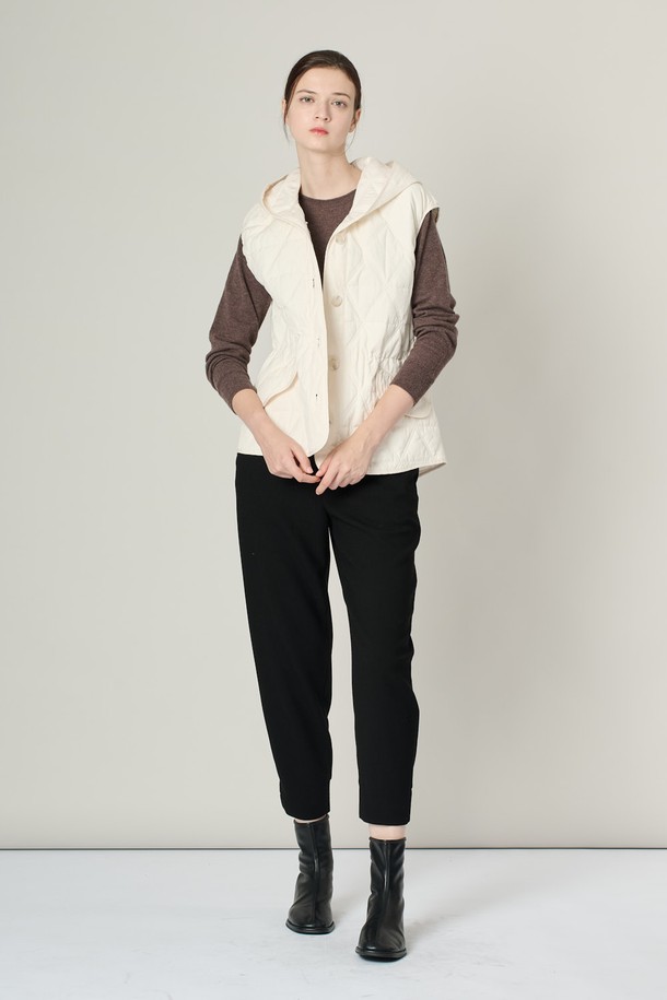 ALL&SUNDRY - 베스트 - [24WT]후디드 퀼팅 패딩 VEST - IVORY A4W9V50113