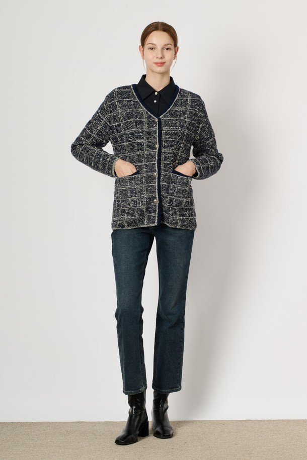 BCBG - 가디건 - [24WT] 트위드 니트 가디건 - DARK NAVY B4W9K10156