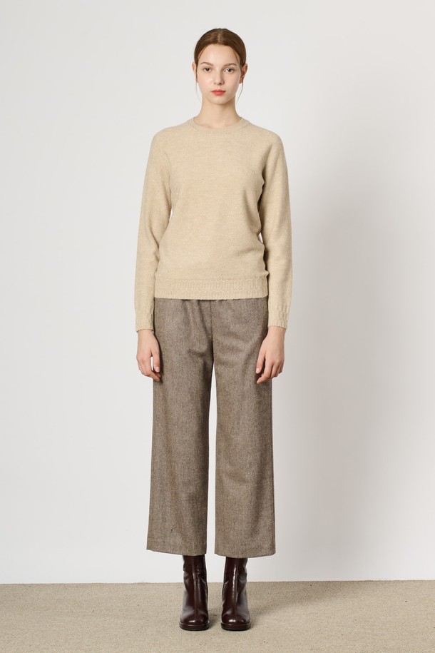 BCBG - 스웨터 - [24WT] 시퀸 라운드 니트 풀오버 - M BEIGE B4W9K40172