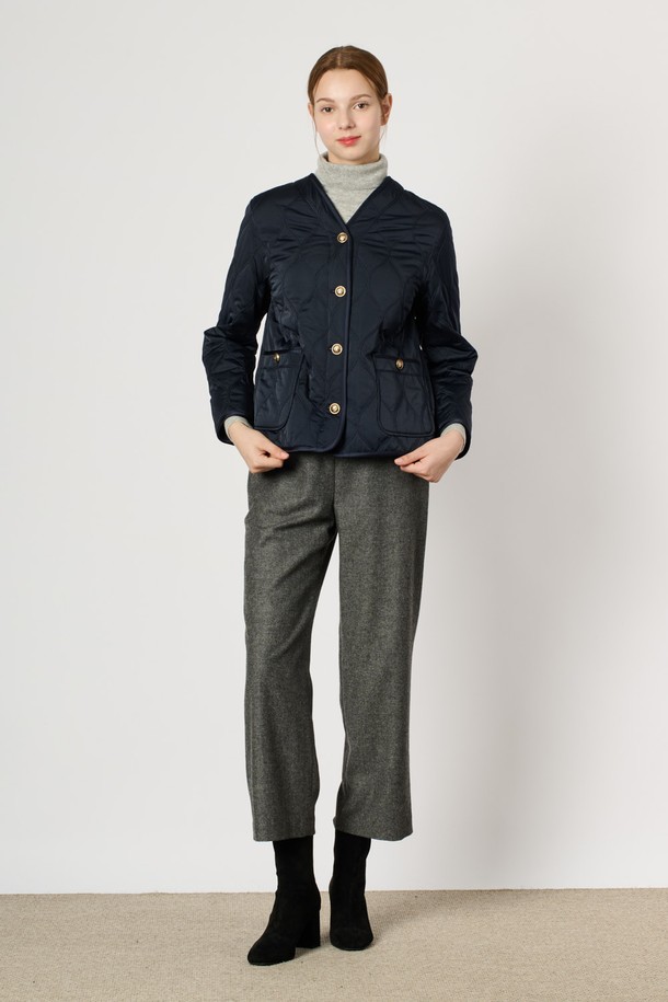 BCBG - 패딩 - [24WT] 웨이브 퀼팅 점퍼 - NAVY B4W9R13455