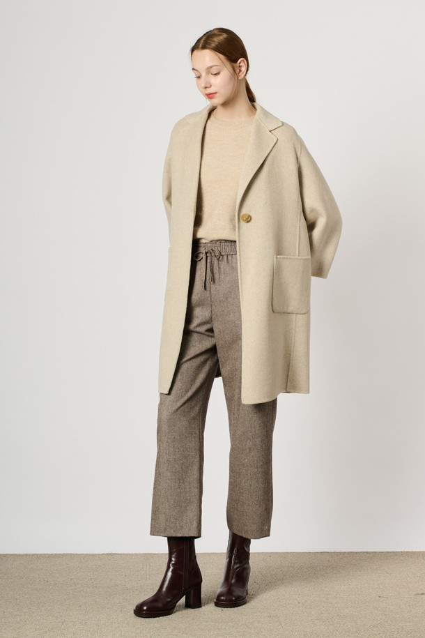 BCBG - 코트 - [24WT] 울 캐시 블랜딩 핸드메이드 코트 - LIGHT BEIGE B4WAH83471