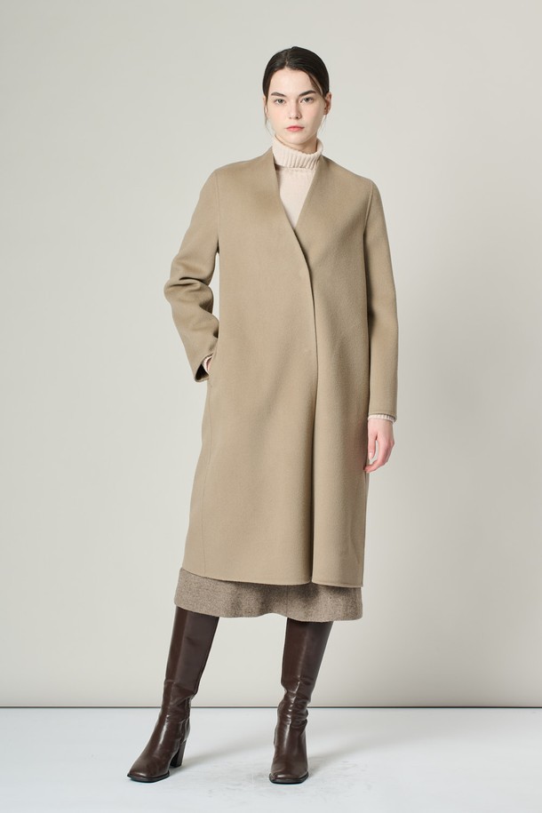 ALL&SUNDRY - 코트 - [24WT]브이넥 슬림핏 핸드메이드 코트  - DARK BEIGE A4WAH82573