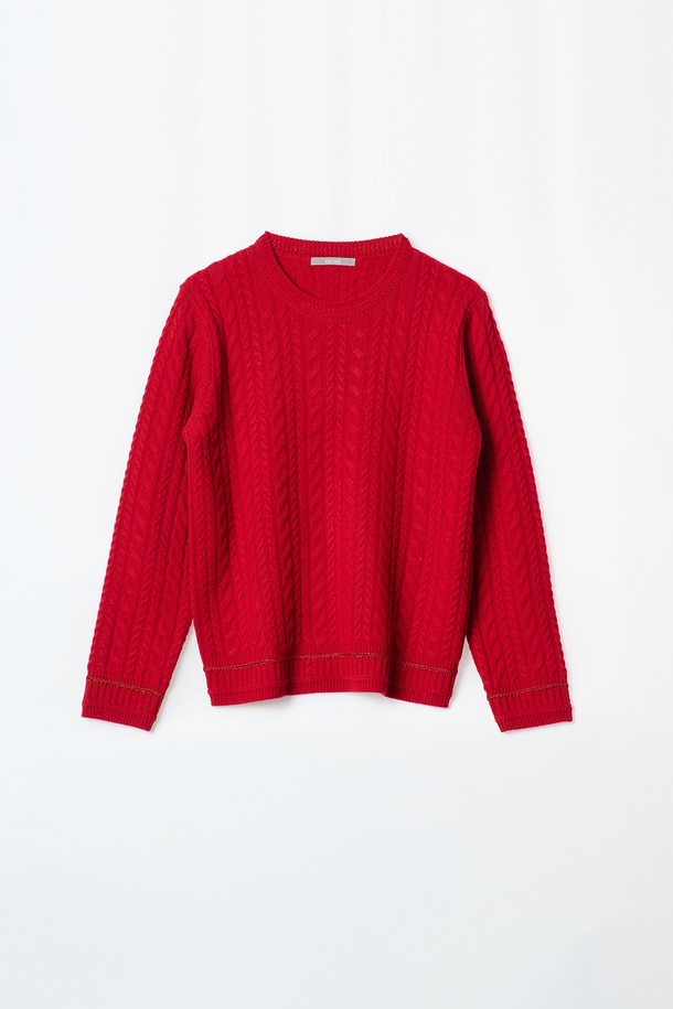 BCBG - 스웨터 - [24WT] 캐시 블렌드 케이블 니트 - RED B4WBK42924