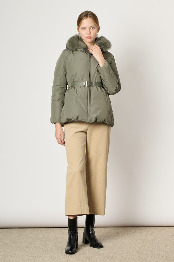 BCBG - 패딩 - [24WT] 폭스 퍼 벨트 다운 - LIGHT KHAKI B4WAF83281