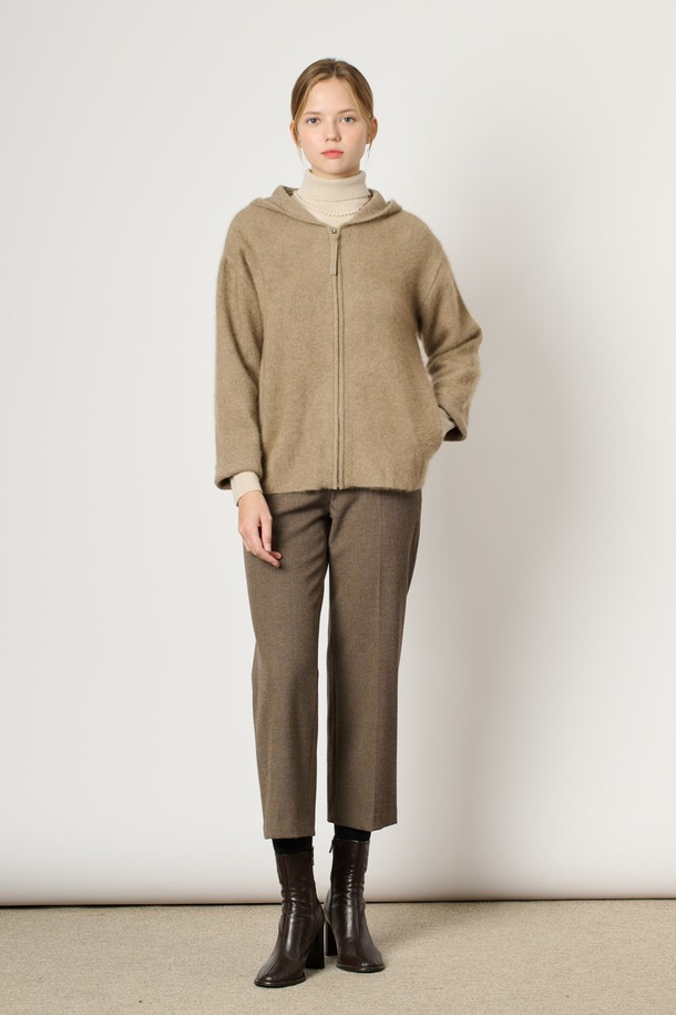 BCBG - 가디건 - [24WT] 라쿤 캐시 후드 집업 - DARK BEIGE B4WAK11573