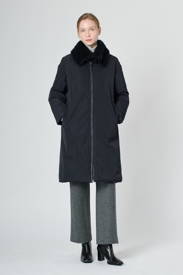 BCBG - 패딩 - [24WT] 밍크 카라 싱글 다운 - DARK NAVY B4WAF84556