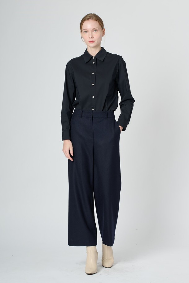 BCBG - 롱/미디팬츠 - [24WT] 울 블랜드 백밴딩 팬츠 -2 - NAVY B4WBP34555