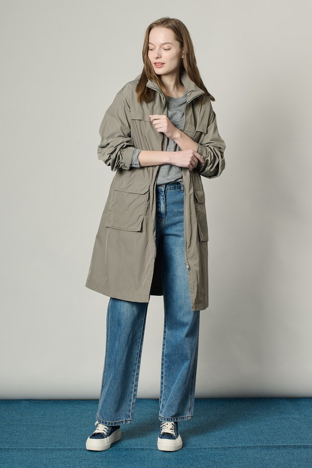 ALL&SUNDRY - 점퍼 - [25SS] 드로우스트링 후드 점퍼 - LIGHT KHAKI A5S2N72181