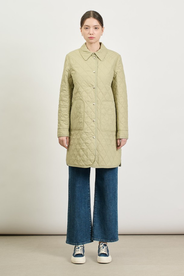 BCBG - 점퍼 - [25SP] 롱 다이아 퀼팅 점퍼  - LIME GREEN B5S1R10140