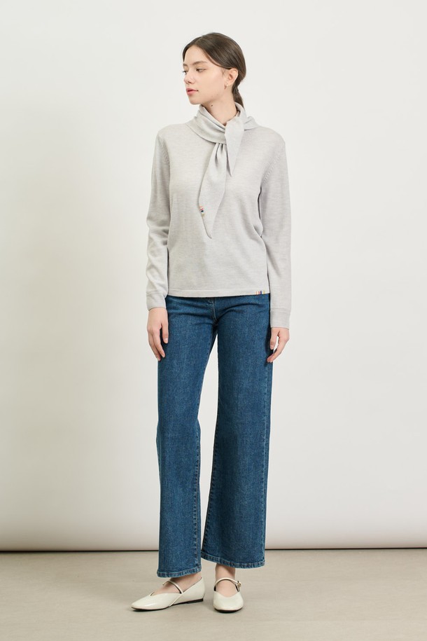 BCBG - 터틀넥 - [25SP] 스카프 울 니트 풀오버 - LIGHT GRAY B5S1K40315