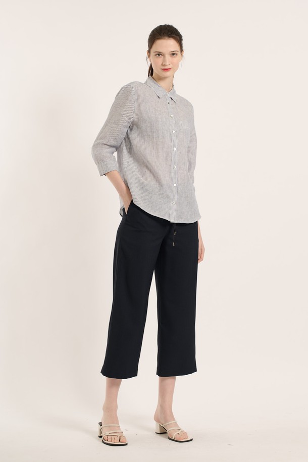 BCBG - 셔츠 - [25SM] 린넨 스트라이프 셔츠 - NAVY B5B3B47455