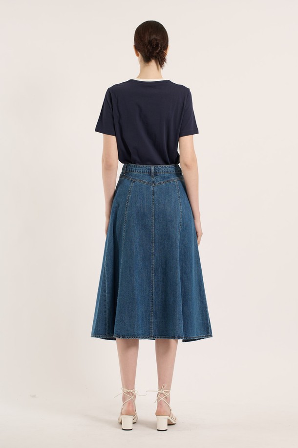 BCBG - 미디스커트 - [25SM] 훌 데님 스커트 - M BLUE B5B3S25253