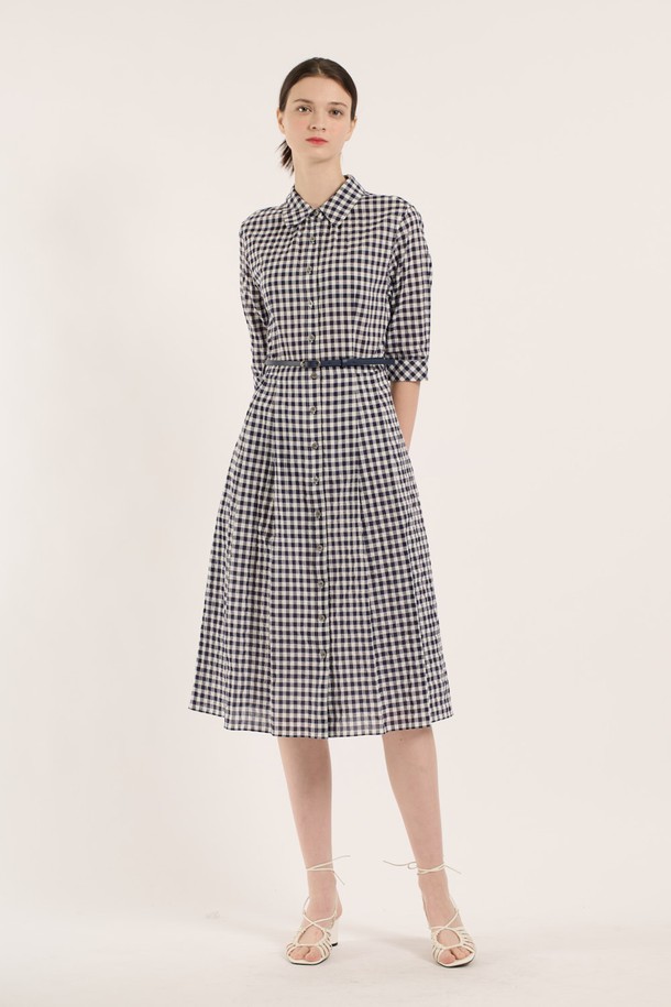BCBG - 반소매 원피스 - [25SU] 깅엄원피스 - NAVY B5B5O64755