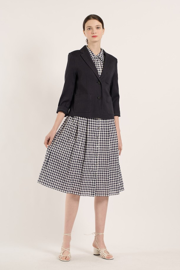 BCBG - 자켓 - [25SM] 린넨 크롭 자켓 - NAVY B5B4J12055