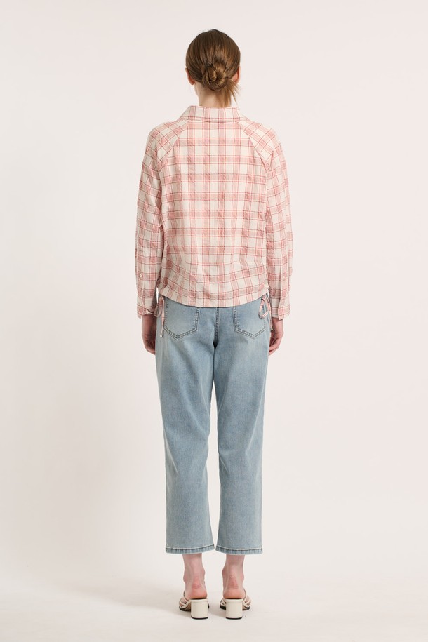 BCBG - 셔츠 - [25SU] 레글런 체크 셔츠 - ORANGE B5M4B48134