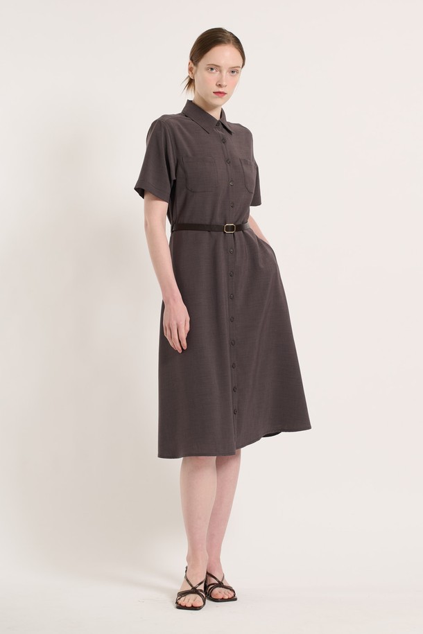 BCBG - 반소매 원피스 - [25SU] 벨티드 투포켓 원피스 - KHAKI B5M4O68345